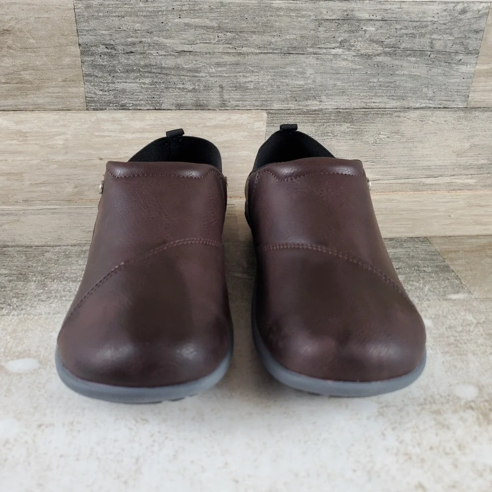 Spenco Brooklyn Convertible Women Shoe Sz 5 W Brown Leather Elastic Gore Slip On